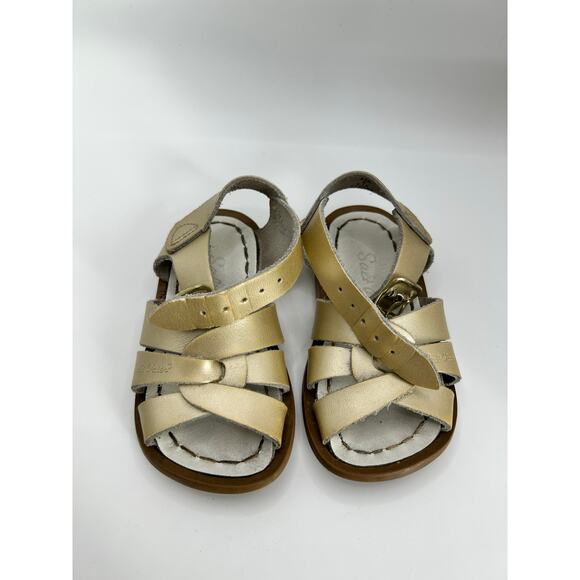 Salt Water Buckle Leather Sandals by Hoy Shoe Toddler Girls 5C Gold - Picture 5 of 6